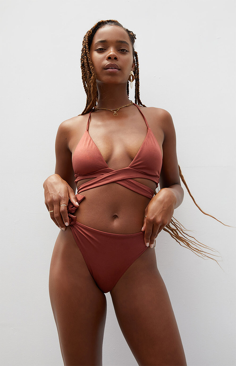 Storm Reid x Pacsun Brown Chloe Side Tie High Waisted Bikini Bottom