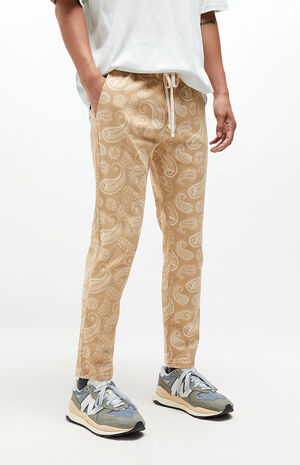 Khaki Paisley Cotton Drawstring Trousers image number 1