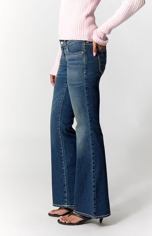 Alana Ultimate Low Rise Flare Jeans Stretch Contrast Stitch Dark Blue image number 3