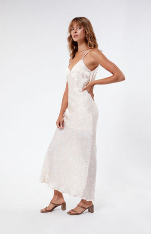 Taupe Satin Bias Cut Midi Dress image number 3