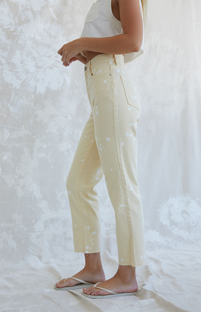 Tan Paint Splatter High Waisted Straight Leg Jeans