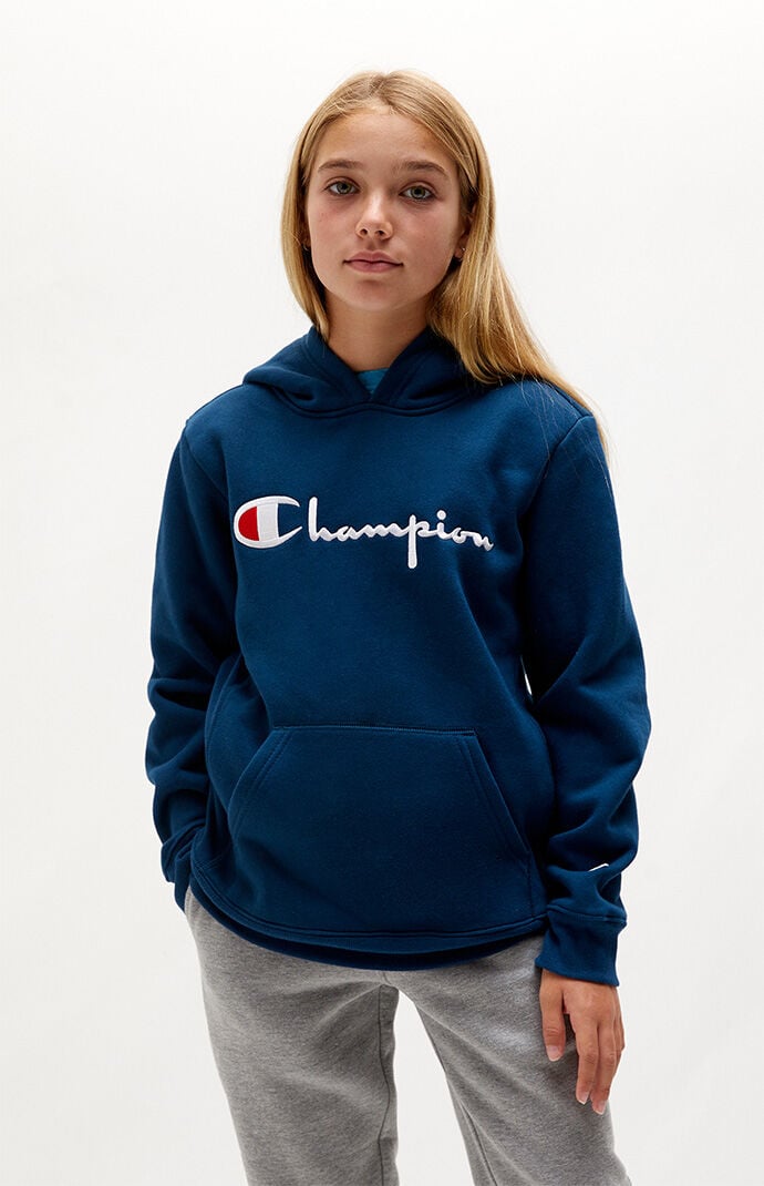 Champion Kids Script Logo Hoodie PacSun
