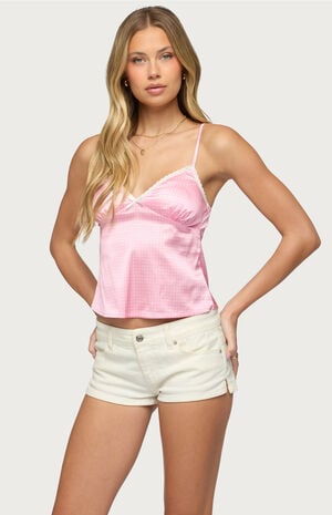 POLKA DOT SATIN EFFECT LACE TRIM TOP image number 2