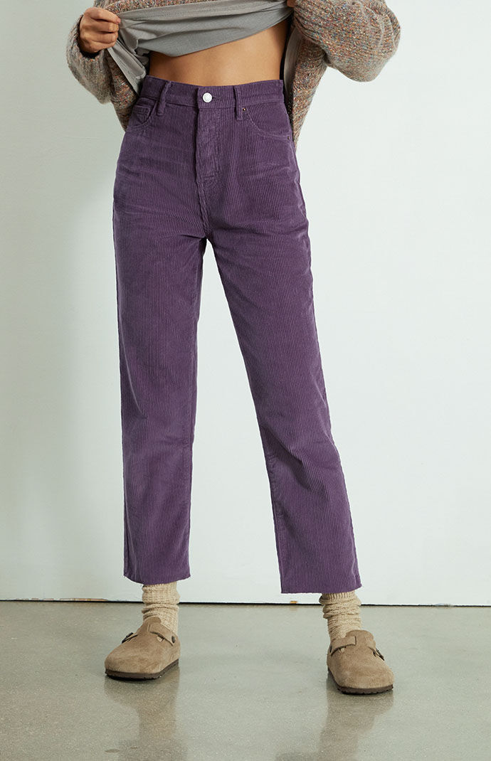 Purple Corduroy High Waisted Straight Leg Jeans