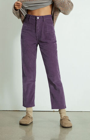 Purple Corduroy High Waisted Straight Leg Jeans image number 2