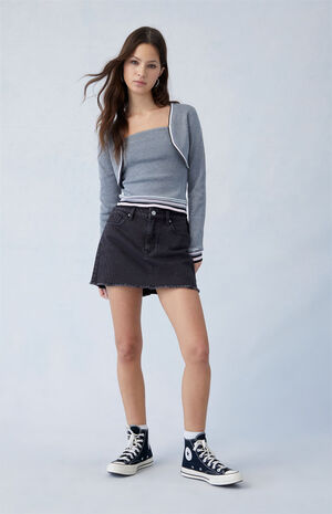 Eco Black Mid Rise Denim Mini Skirt image number 5