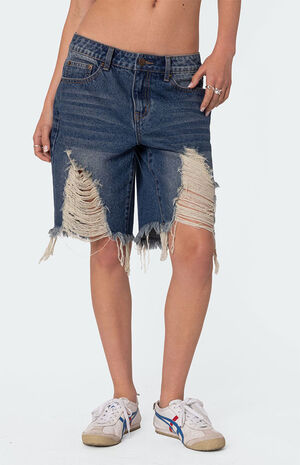 Distressed Denim Bermuda Shorts image number 2