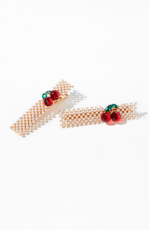 2 Pack Pearl Cherry Barrettes 2 Pack Pearl Cherry Barrettes image number 2