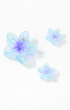 3 Pack Blue Plumeria Flower Hair Claw Clips image number 2