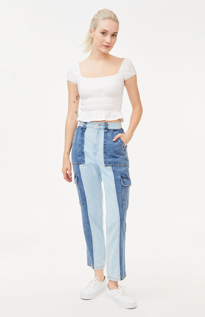 Two Tone Paneled Utility Cargo Jeans