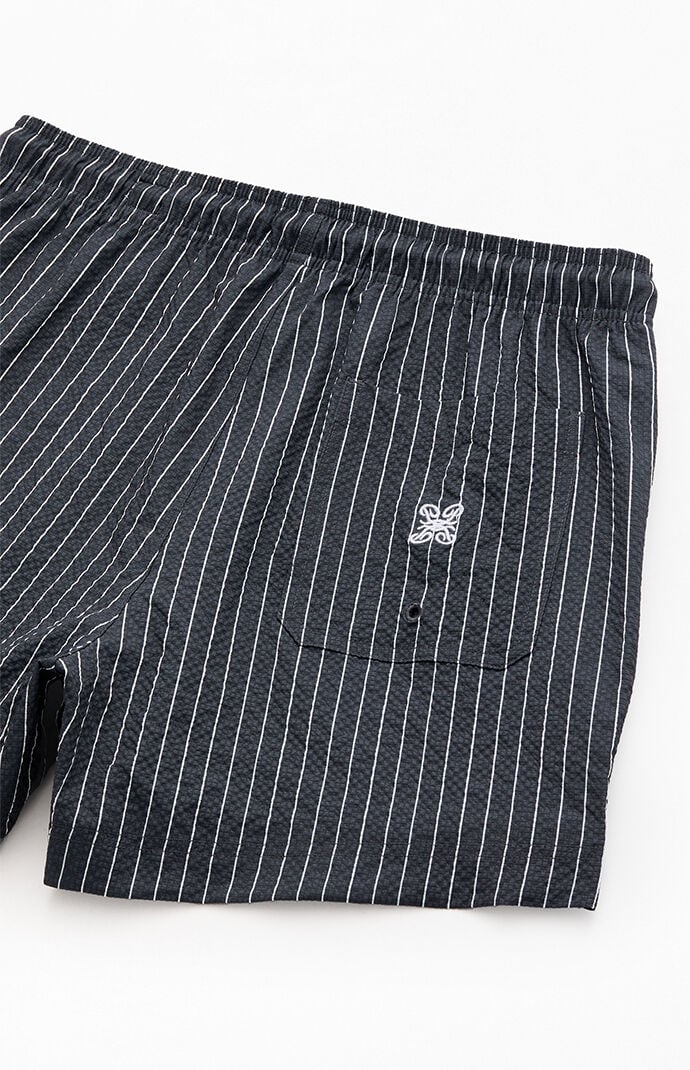 Pacsun Black Sandbar Striped Seersucker 4.5" Swim Trunks