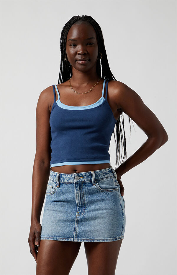 Eco Light Blue Stretch Mid Rise Denim Mini Skirt