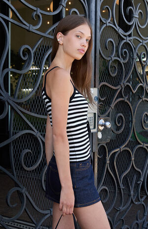 Black and White Tie Waist Sweater Tank Top image number 2
