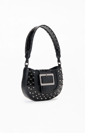 Faux Leather Mini Studded Buckle Shoulder Bag image number 2
