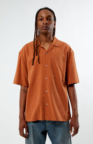 Orange Suede Tencel Camp Shirt image number 1