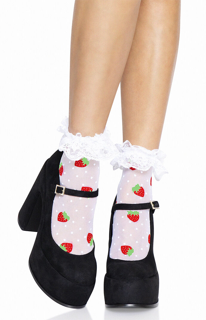 Leg Avenue Strawberry Ruffle Ankle Socks