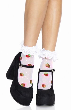 Strawberry Ruffle Ankle Socks image number 1