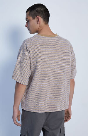 Tan & White Textured Cropped Oversized Shirt image number 4