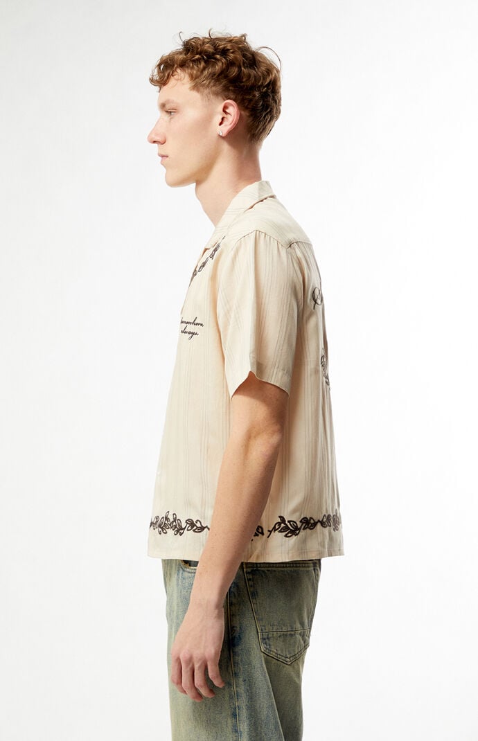 Pacsun Tan Somewhere Always Striped Camp Shirt | Pacsun
