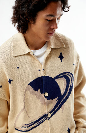 Cream Space Button Up Polo Cardigan image number 3