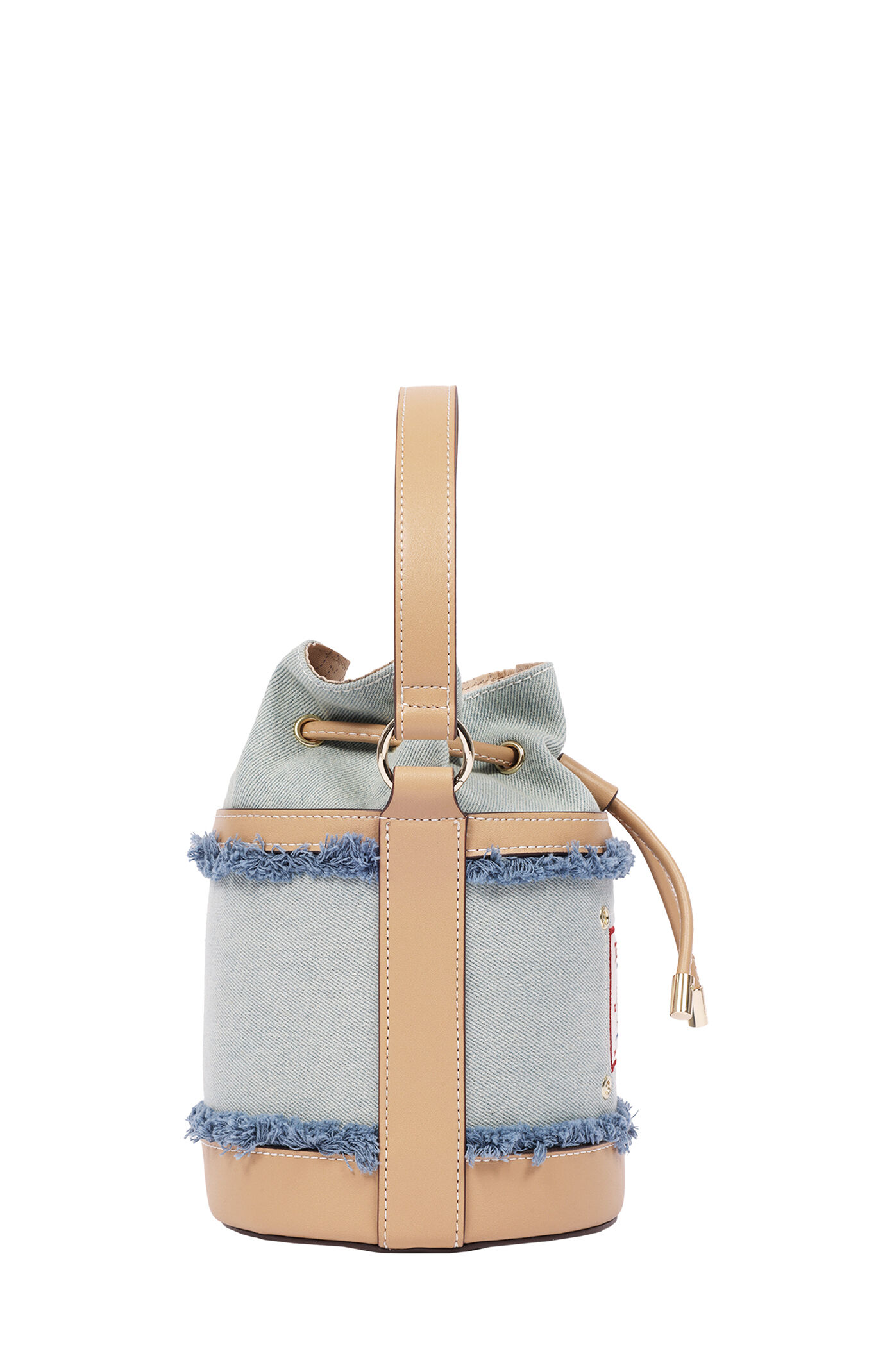 True Religion Buddha Patch Frayed Denim Bucket Bag
