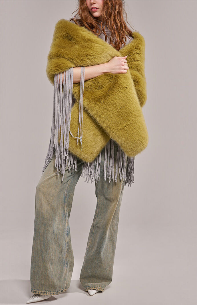 AZALEA WANG Warm Olive Starlet Faux Fur Scarf