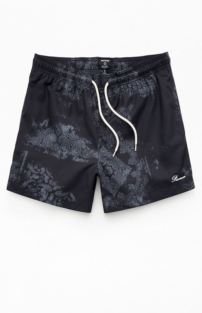 Pacsun Black Blotch Bandana Eco 4.5" Swim Trunks