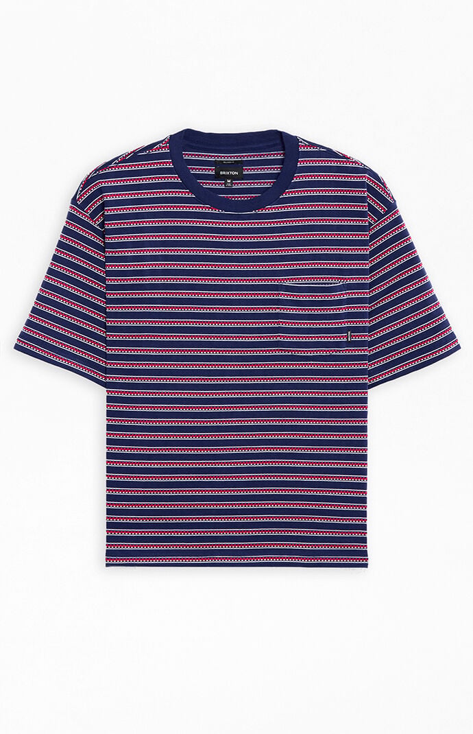 Brixton Men's Poolside Striped Box Cropped T-shirt In Navy In Blue