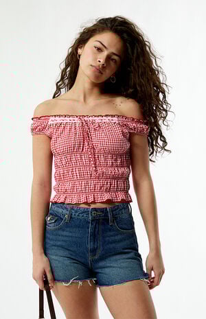 Gingham Off-The-Shoulder Top Gingham Off-The-Shoulder Top image number 2
