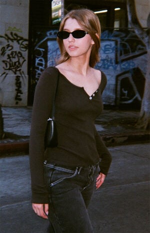 Black Zelly Henley Long Sleeve Top