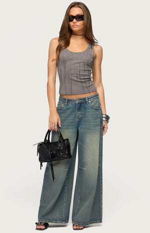Adjustable Button Low Rise Baggy Jeans image number 5