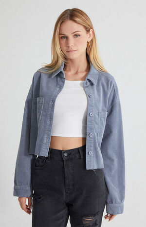 Slate Blue Corduroy Cropped Shacket image number 1