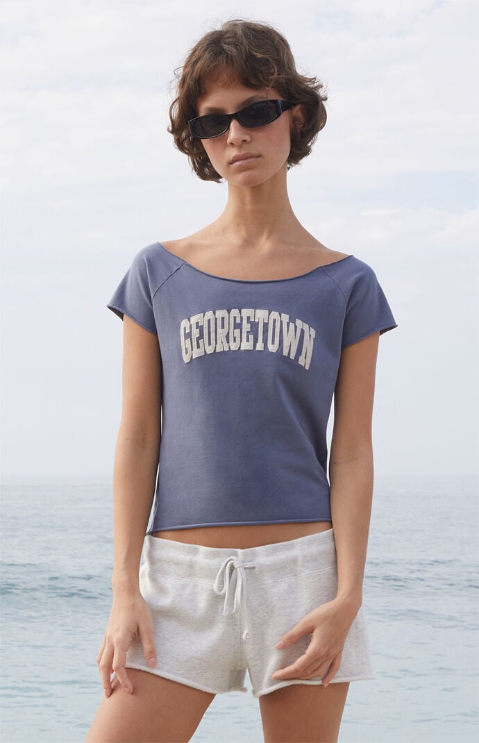 John Galt Navy Bonnie Georgetown Off-The-Shoulder Top