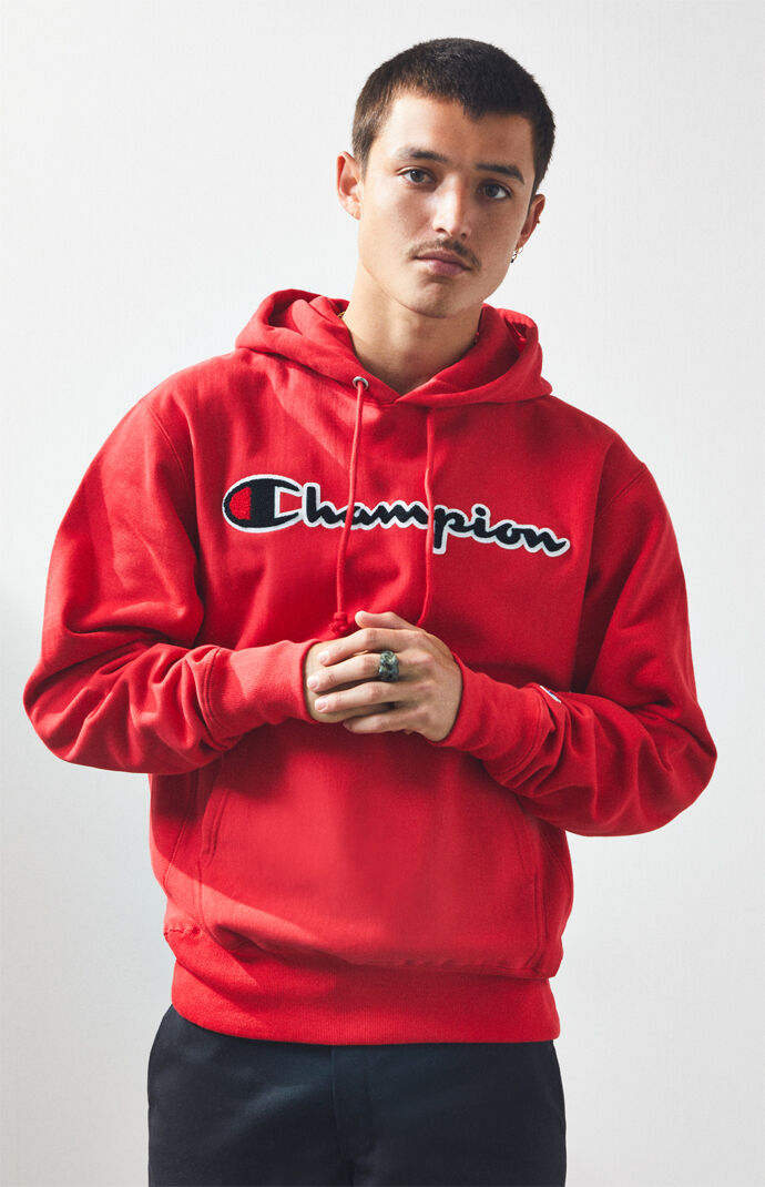 reverse weave chenille script hoodie