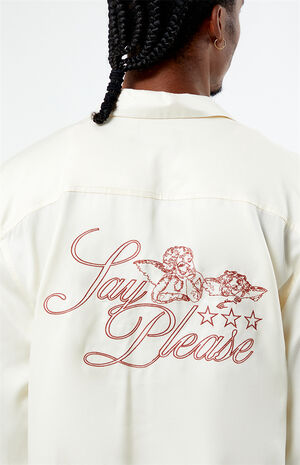 Graphic Long Sleeve Cropped Camp Shirt image number 2