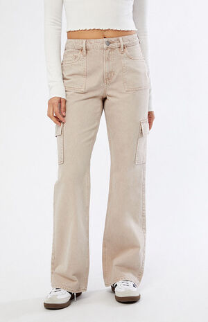 Eco Light Brown Cargo Vintage Bootcut Jeans image number 2