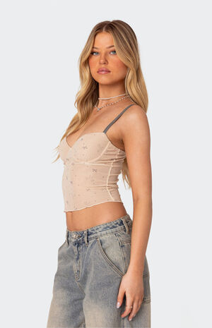 Nicola Sheer Mesh Printed Bra Top image number 3