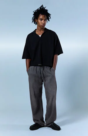 Gray Straight Drawstring Pants image number 1
