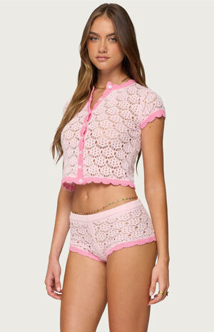 Elisa Open Knit Button Up Top image number 2