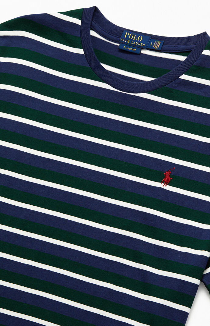 White & Green Animated CN Striped T-Shirt