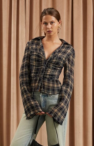 Sara Plaid Button Up Long Sleeve Top