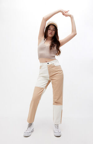 PacSun Two-Tone Paneled High Waisted Straight Leg Jeans | PacSun