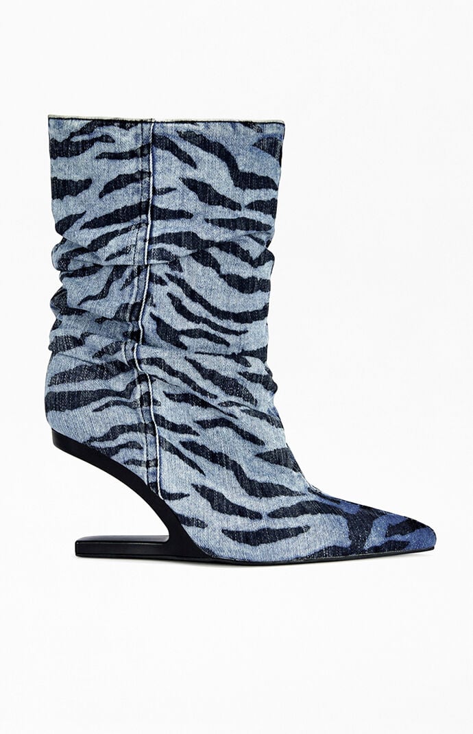 AZALEA WANG Women's Serona Jean Tiger Wedge Booties