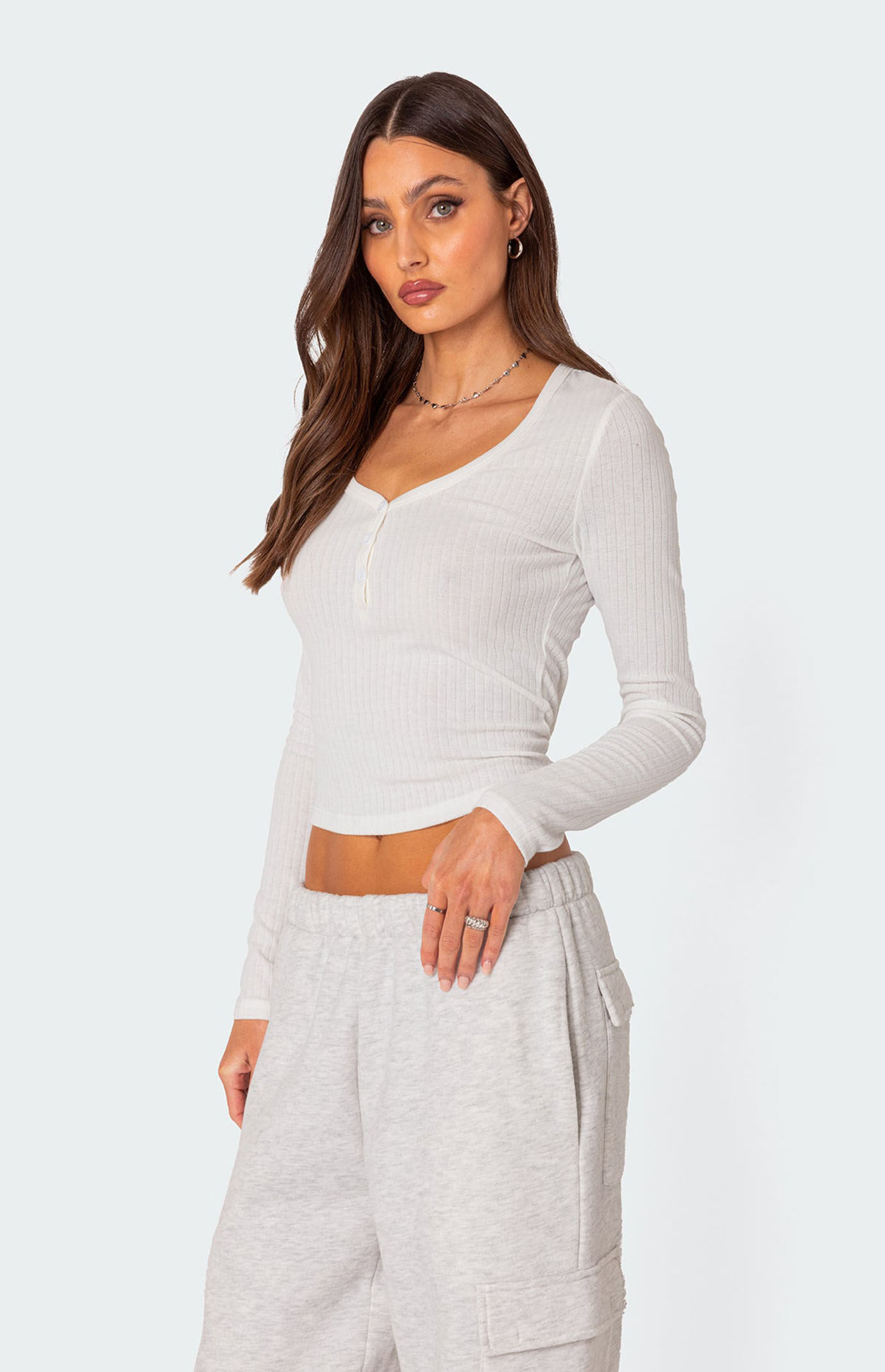 Edikted Noah Pointelle Long Sleeve Top
