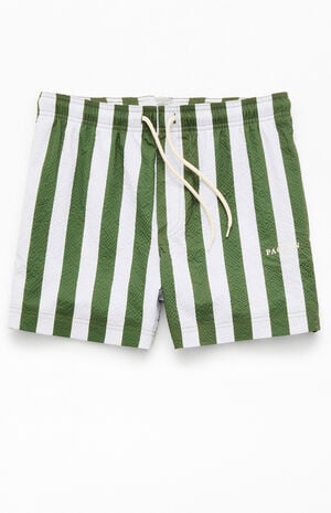 Green Striped Seersucker 4.5'' Swim Trunks image number 1