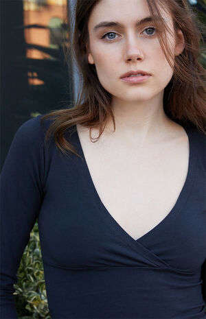 Black Amara Surplice Long Sleeve Top image number 2