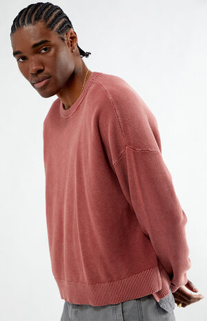Red Textured Crew Neck Sweater image number 2