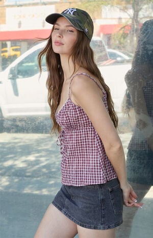 Burgundy Gingham Crinkle Tiffany Tank Top image number 2