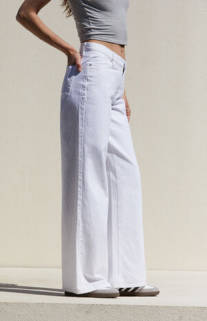 White V-Dip Low Rose Wide Leg Jeans image number 3