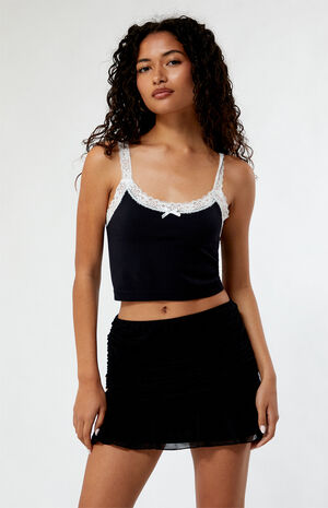 Black Chiffon Mini Skirt image number 1